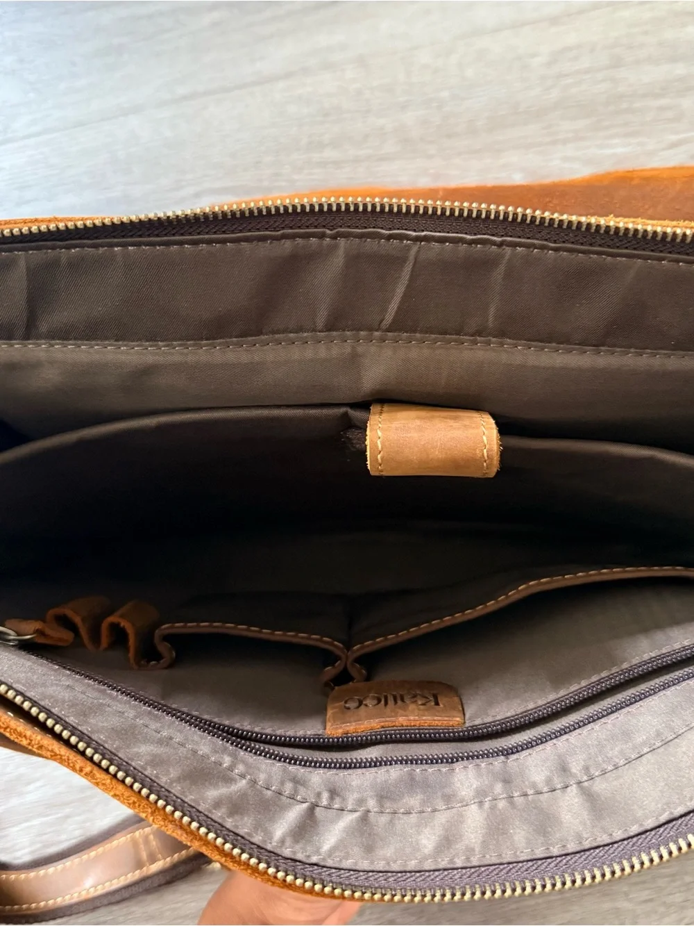 Men's Brown Leather Messenger Bag with Double Front Pockets
